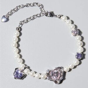 Odens Eye Jewel Story: Pink Heart Embellished Pearl Bracelet